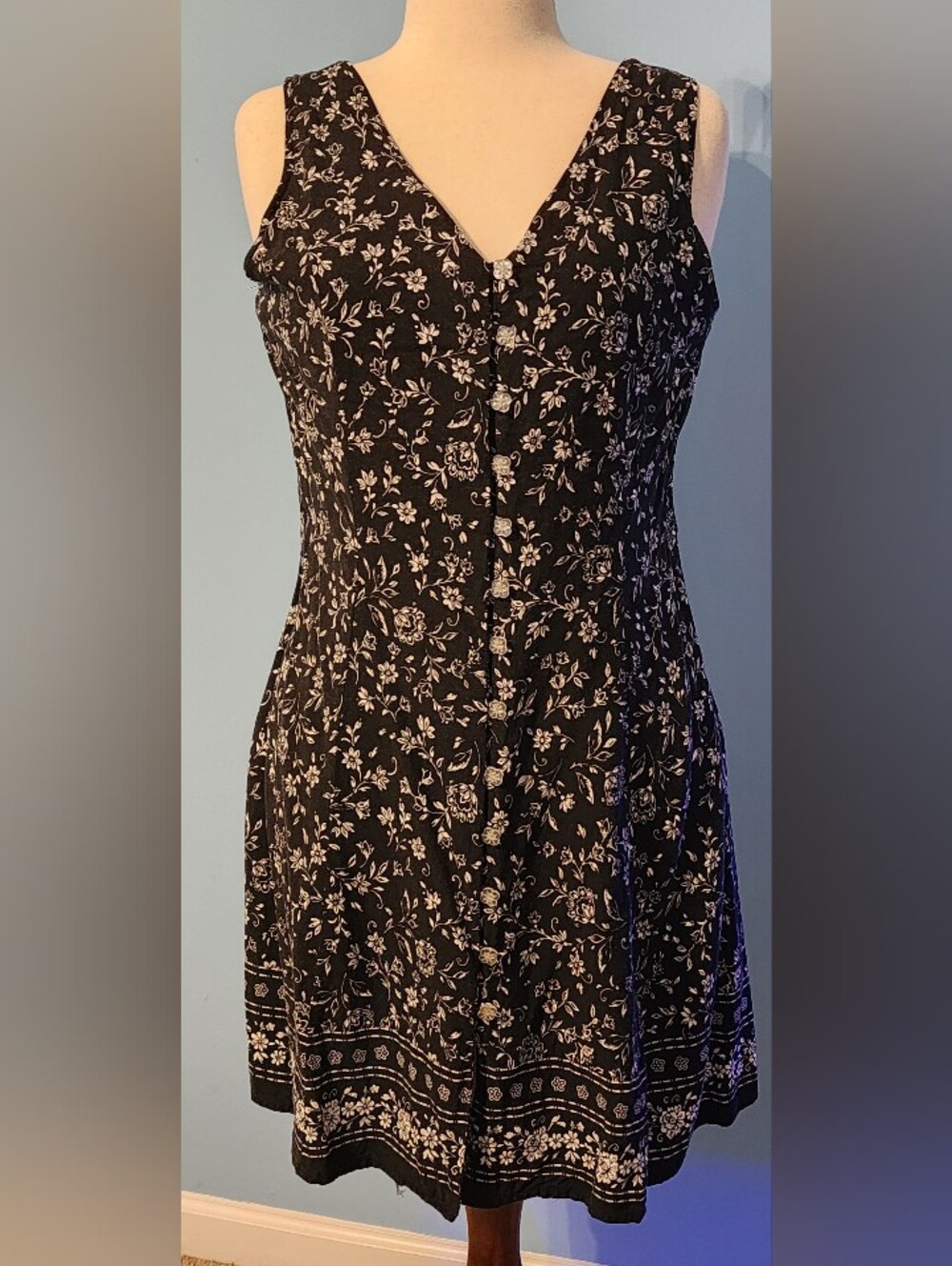 VENUS Black Mini Dress with Ivory Floral Print
